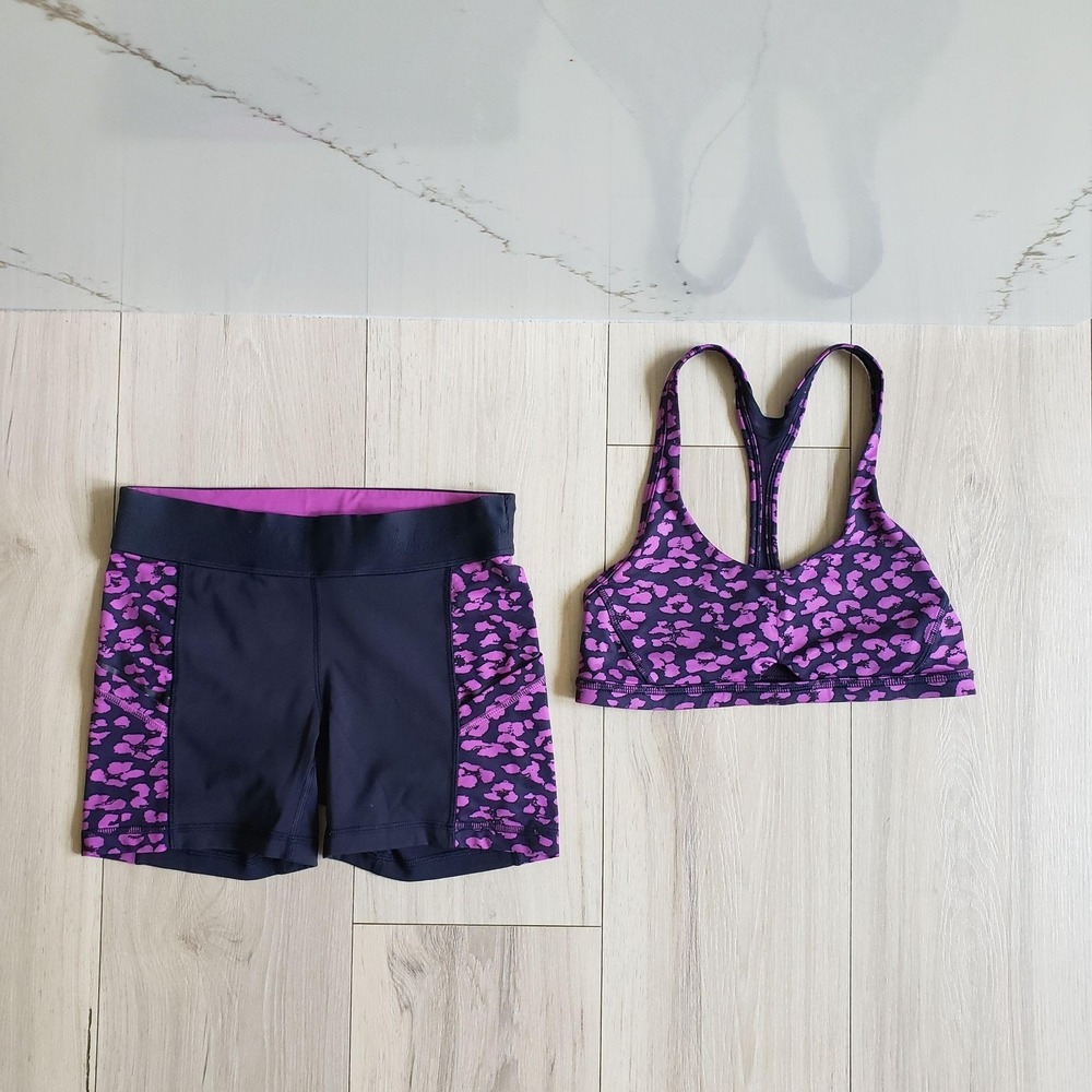 Lululemon What The Sport 2Pc Set Womens 4 Black Cheetah Print Short Bra W7B61S